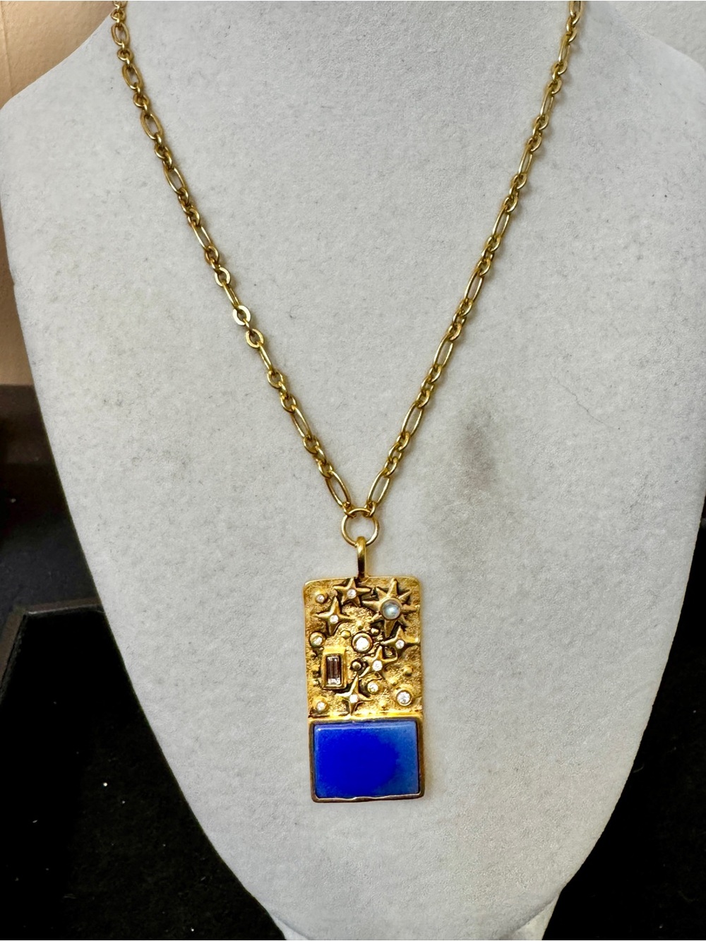 22k gold dipped Gold Pendant Necklace with Royal Blue Accent